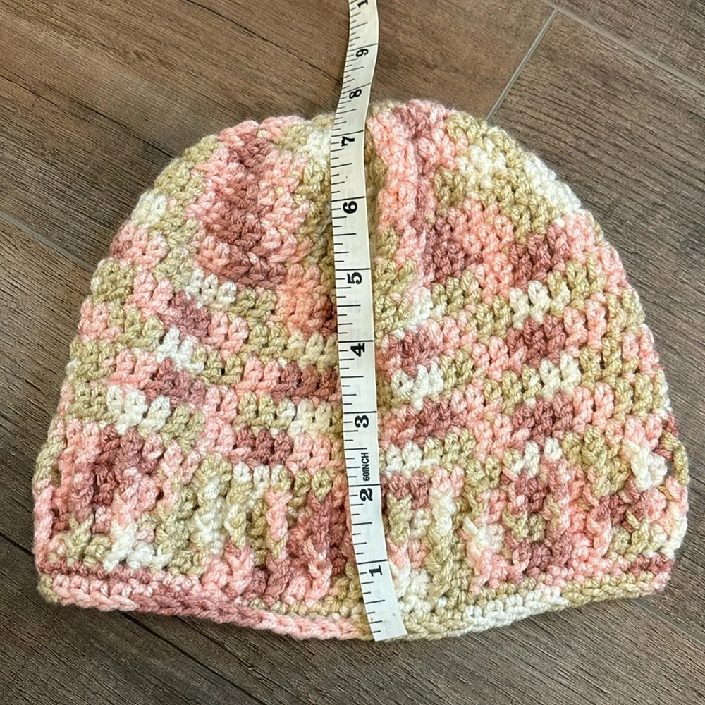 Handmade Child’s Crochet‎ Beanie Hat in Pink & Tan